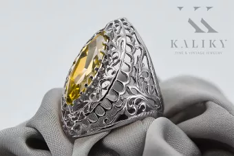 Кольцо Винтаж Желтый перидот Стерлинговое серебро 925 пробы vrc090s